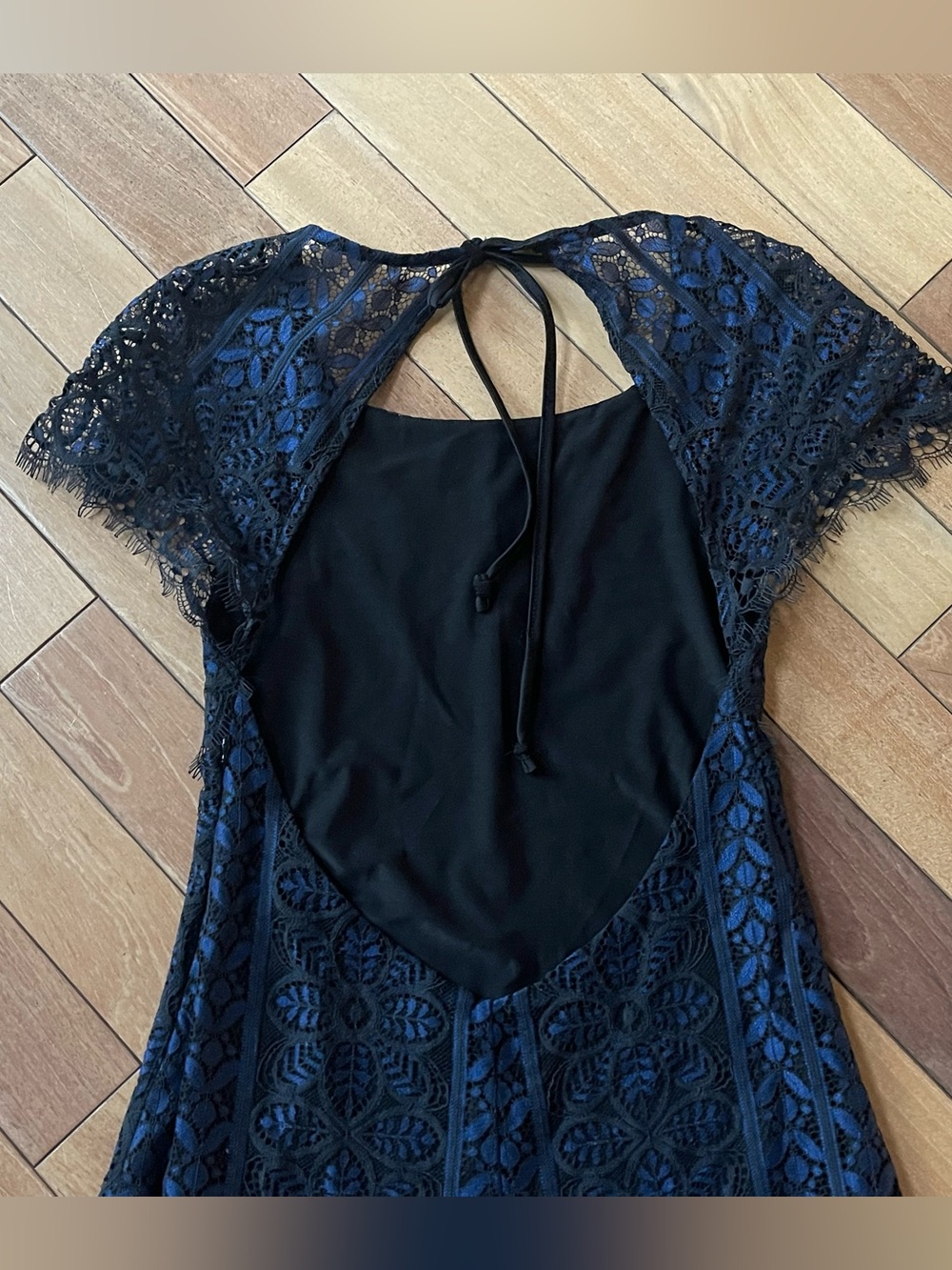 For Love & Lemons Lyla Lace Feminine Mini Dress Midnight Blue Open Back Size S - Picture 10 of 15